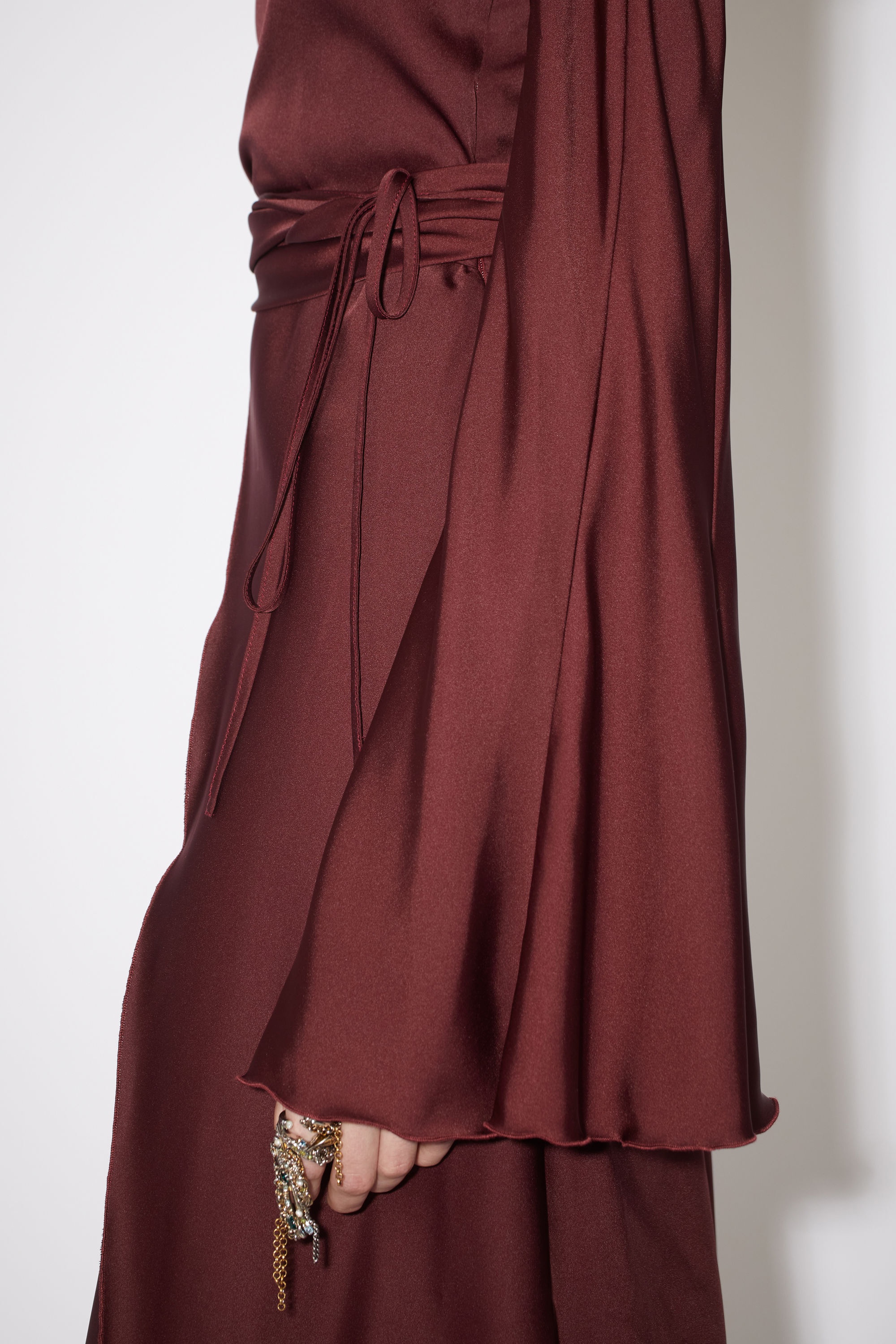 Satin long sleeve dress - Wine red - 4
