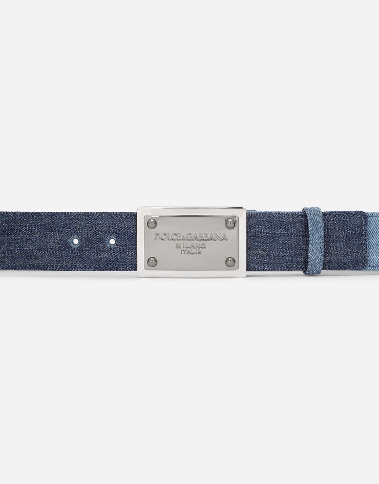 Patchwork denim belt with logo tag - 3