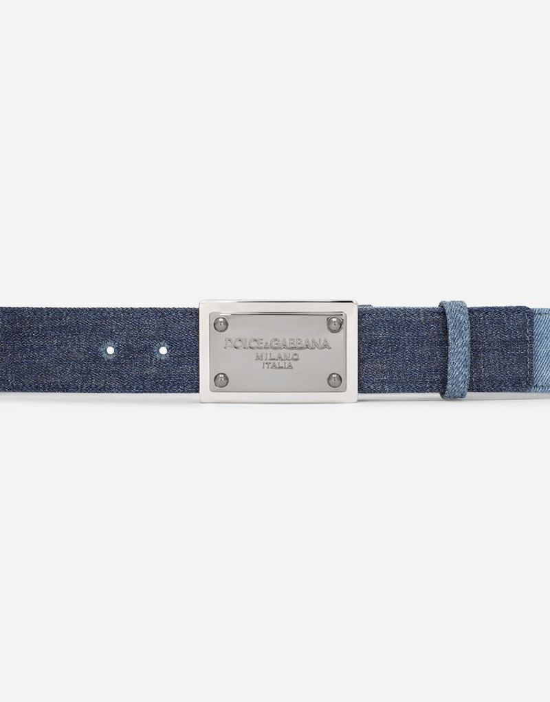 Patchwork denim belt with logo tag 3
