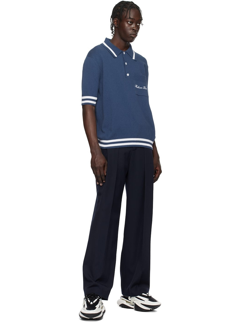 Balmain Navy Pleated Grain De Poudre Trousers outlook