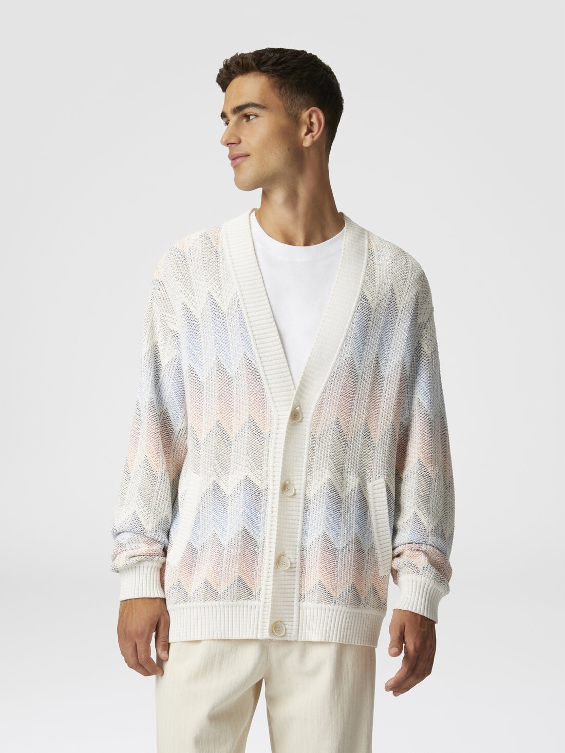 Gradient chevron cotton blend cardigan with pockets - 4