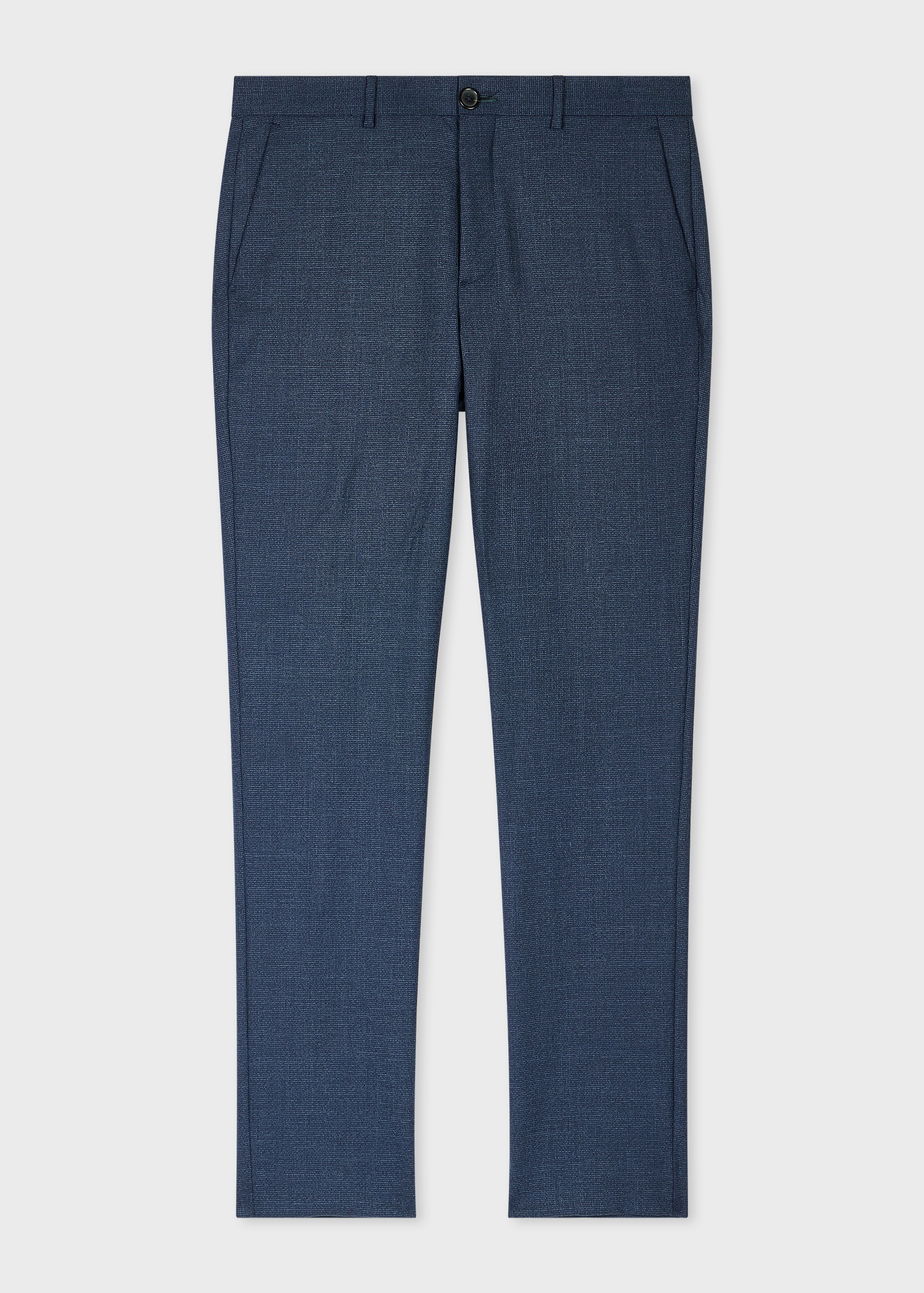 Mid-Fit Navy Wool-Blend Micro-Check Trousers - 1