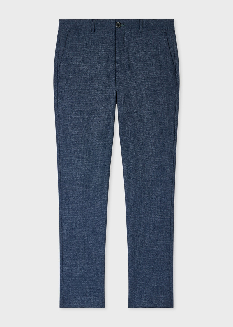 Mid-Fit Navy Wool-Blend Micro-Check Trousers 1