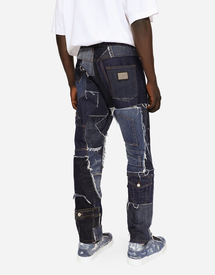 Loose stretch patchwork denim jeans - 3