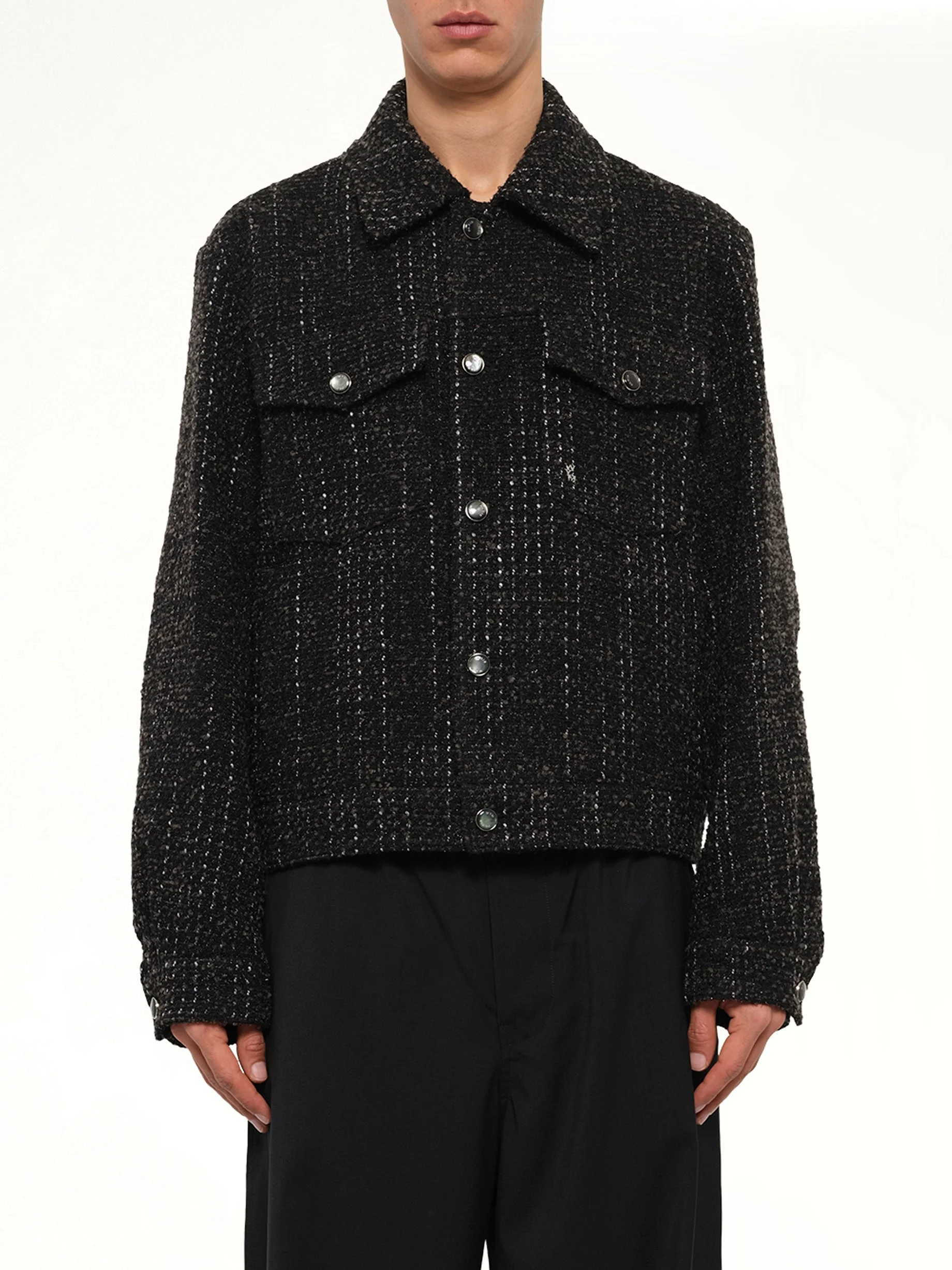 Tweed Trucker Jacket in Black - 1