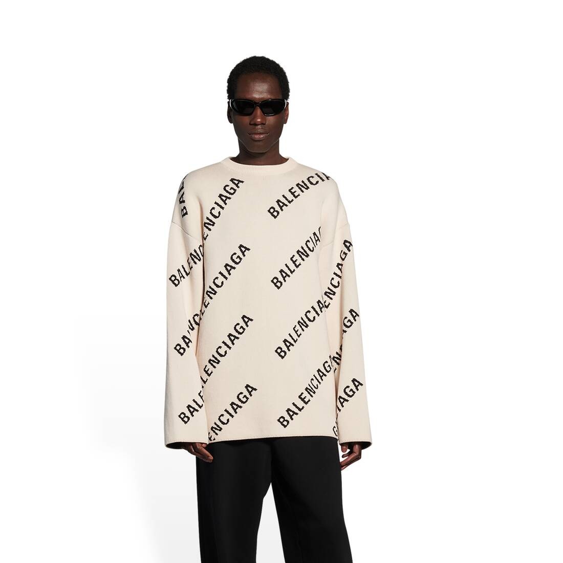 Men's Allover Logo Crewneck in White - 5