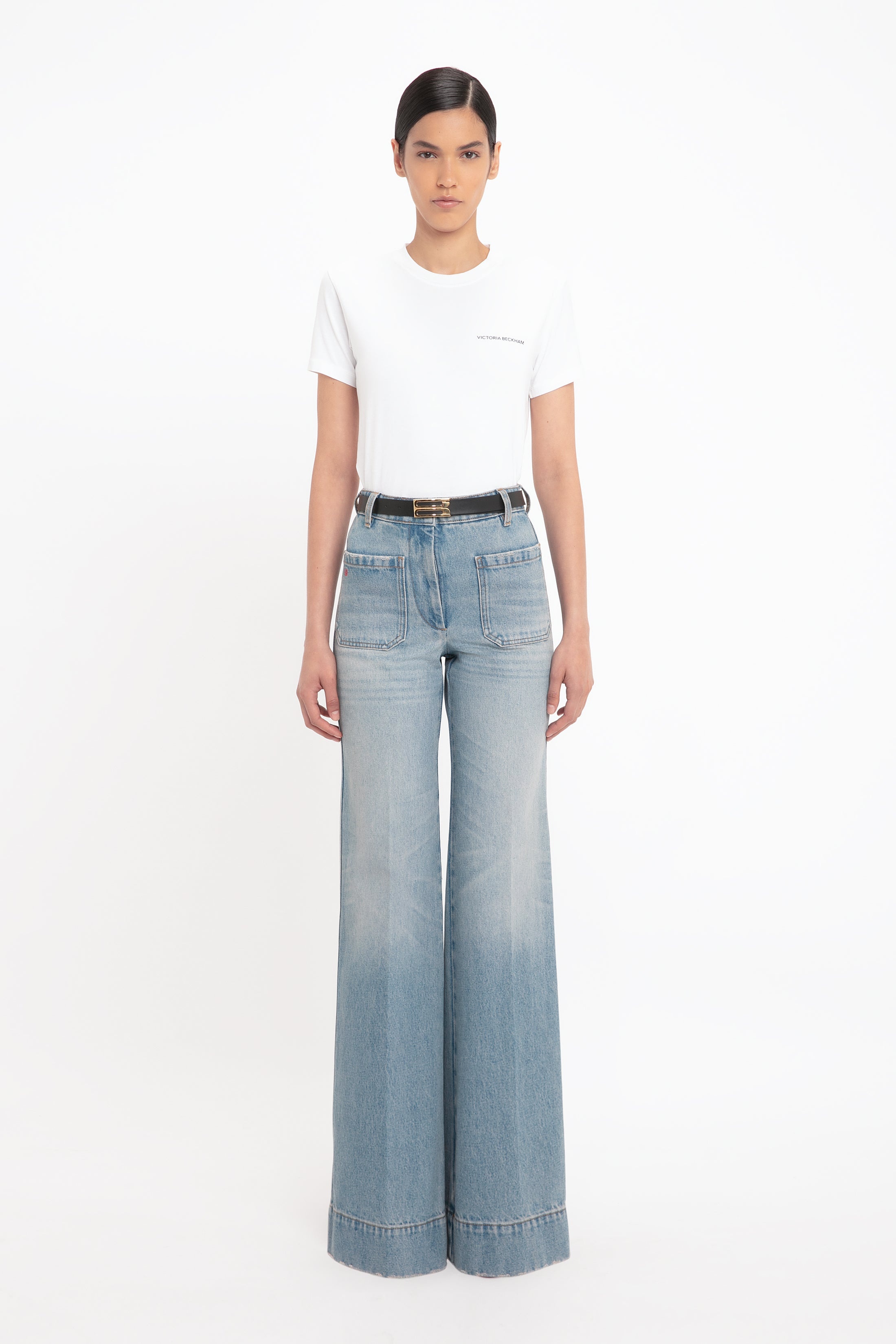 Victoria Beckham Alina High Waisted Jean In Pale Blue Wash