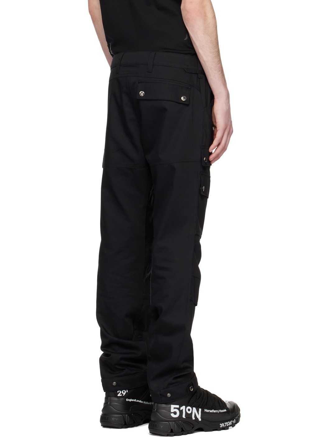 Black Embroidered Cargo Pants - 3