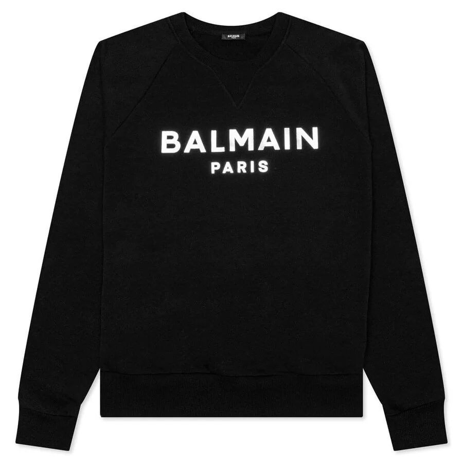 Balmain Foil Print Logo Cotton Sweatshirt, Size Large - 1