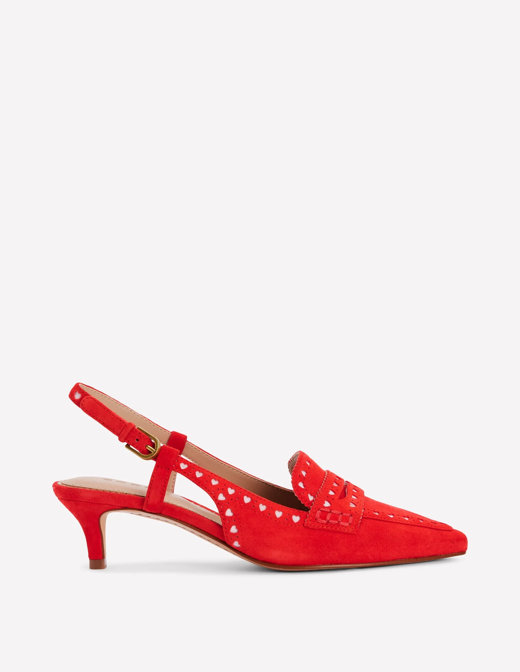 Brogue Slingback Kitten Heel-Red - 1