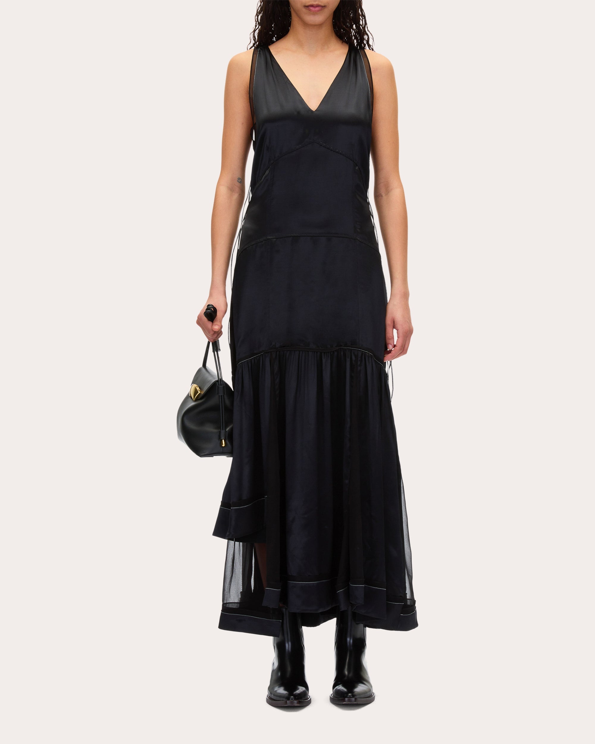 Layered Satin and Chiffon Midi Dress - 1