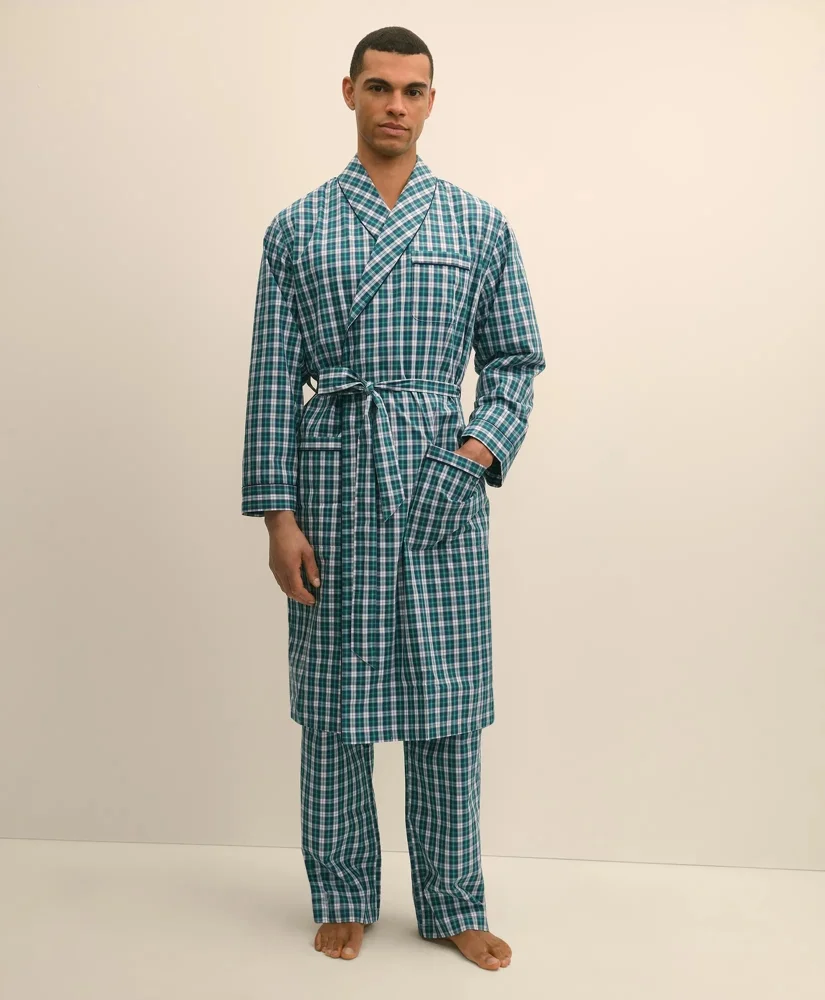 Cotton Broadcloth Plaid Robe - 1