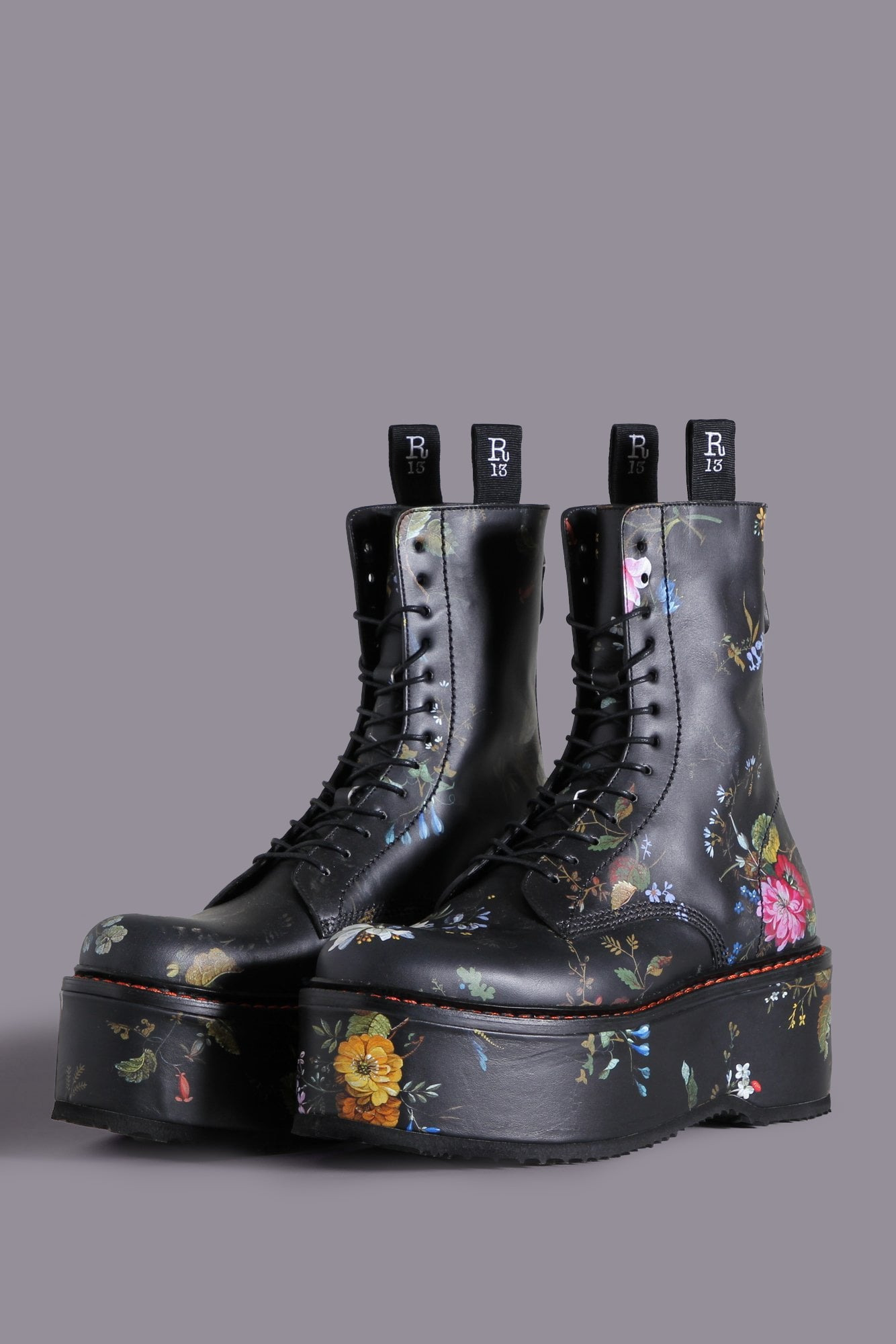 R13 DOUBLE STACK BOOT - BLACK FLORAL - 2