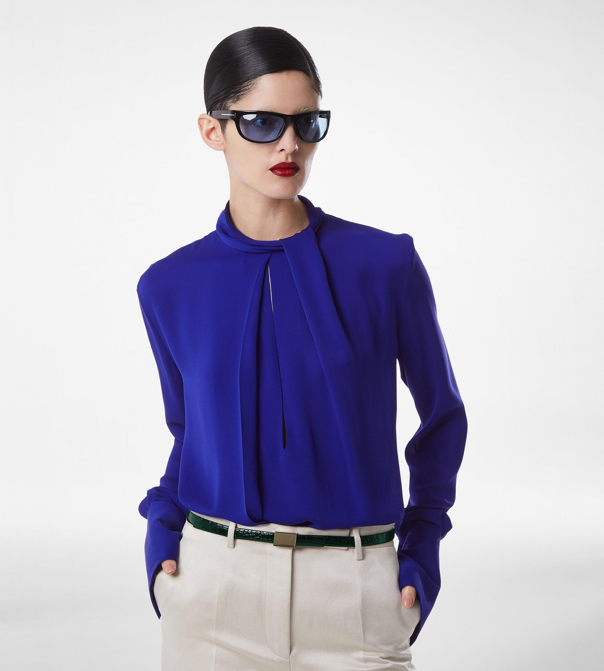 WASHED SILK GEORGETTE LONG SLEEVE BLOUSE - 4