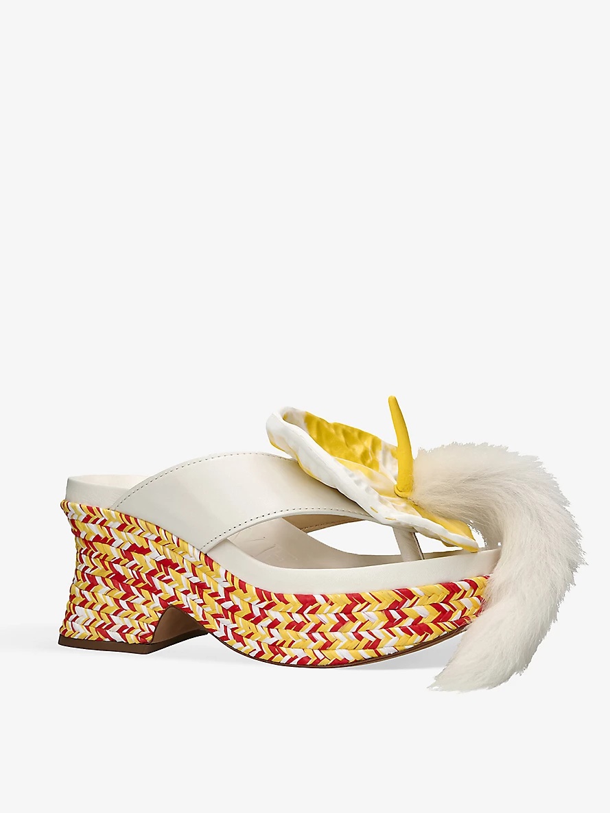 Petal flower-embellished leather platform sandals - 3