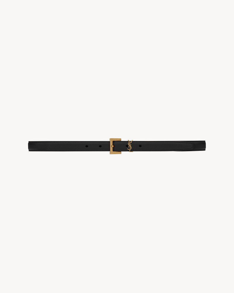 narrow monogram belt with square buckle in lacquered leather - 1