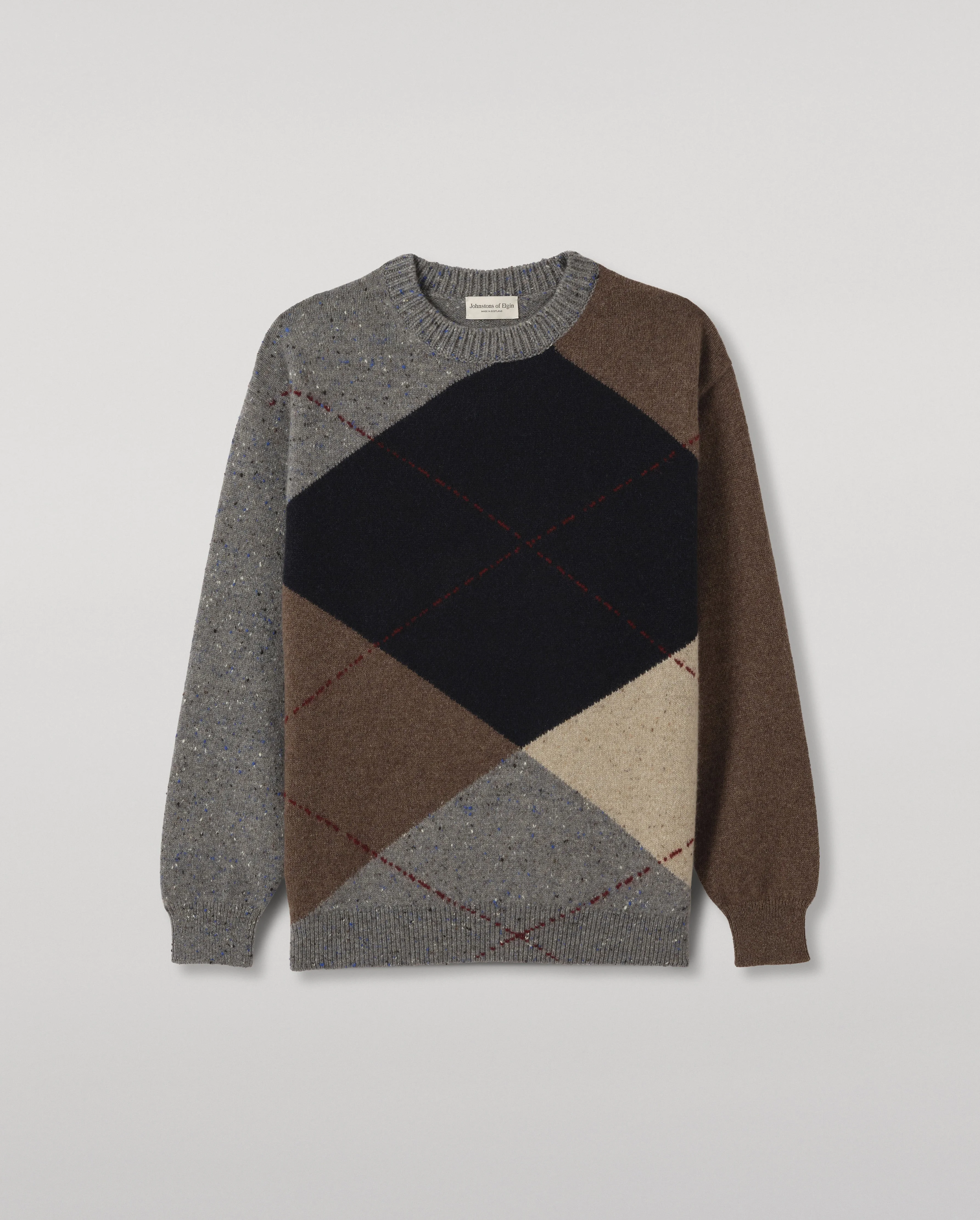 Monteith Grey Exploded Argyle Donegal Cashmere Jumper - 1