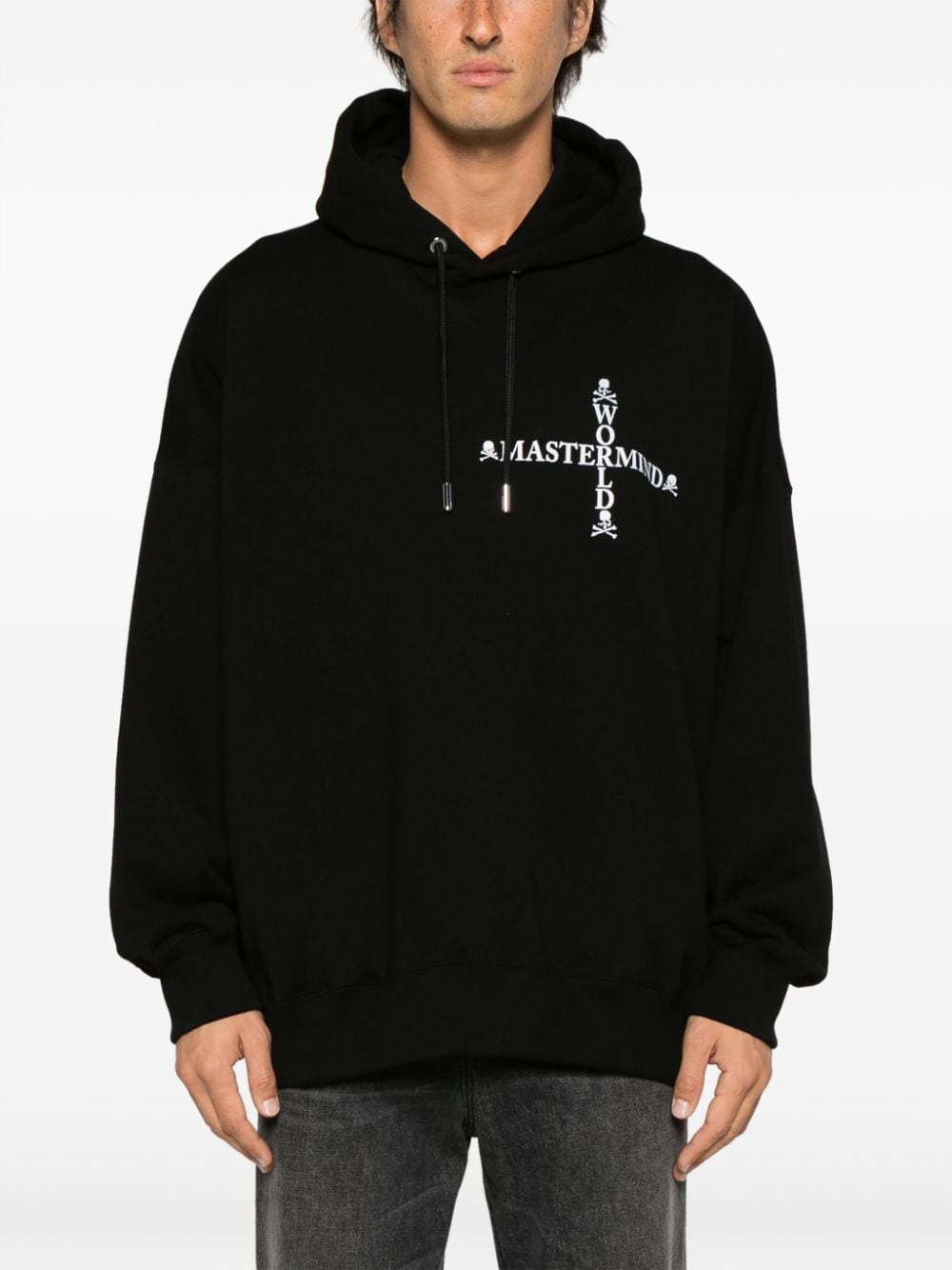 logo-print drawstring cotton hoodie - 3