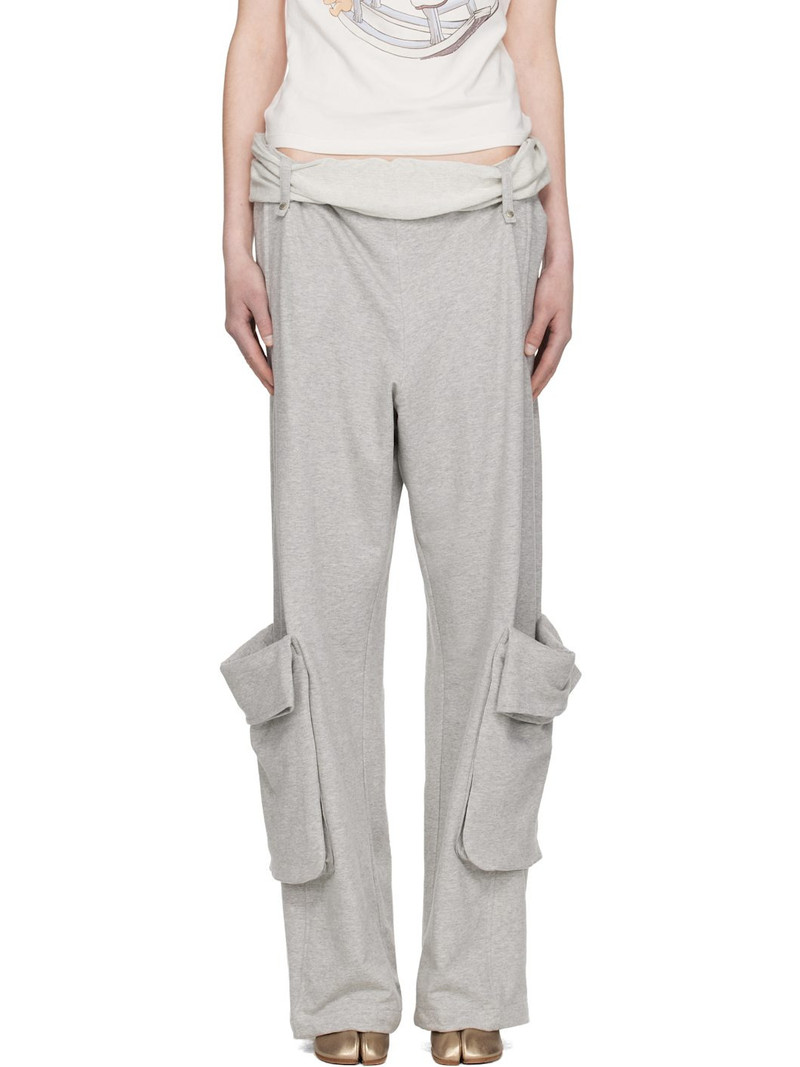 Gray Rolled Waist Sweat Cargo Pants 1