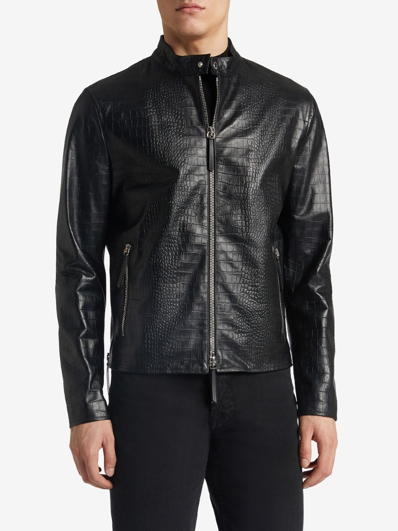 snakeskin effect leather jacket - 3
