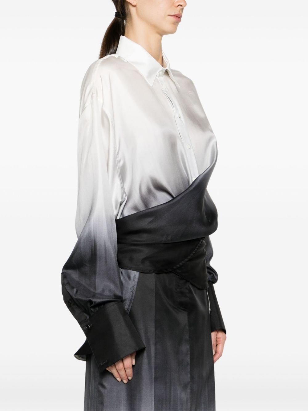 faded-effect wrap silk shirt - 3