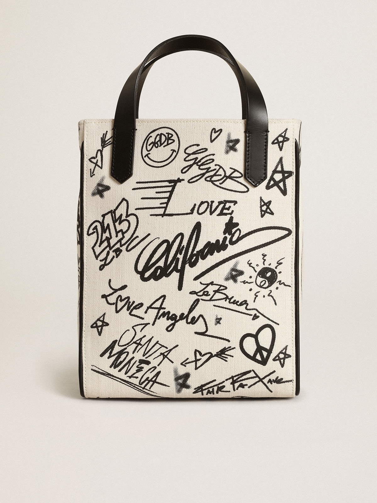 Mini California Bag in white cotton with contrasting black print - 1