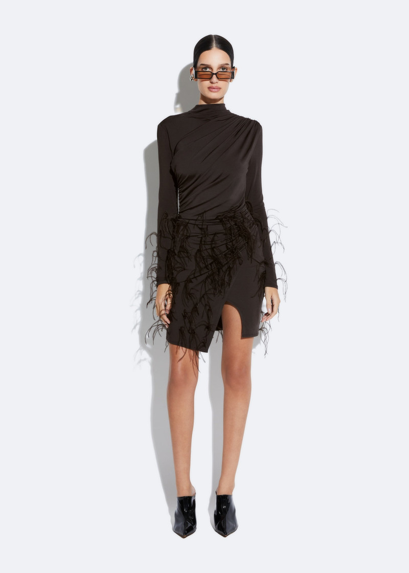 LAPOINTE Jersey Draped Mini Dress With Feathers outlook