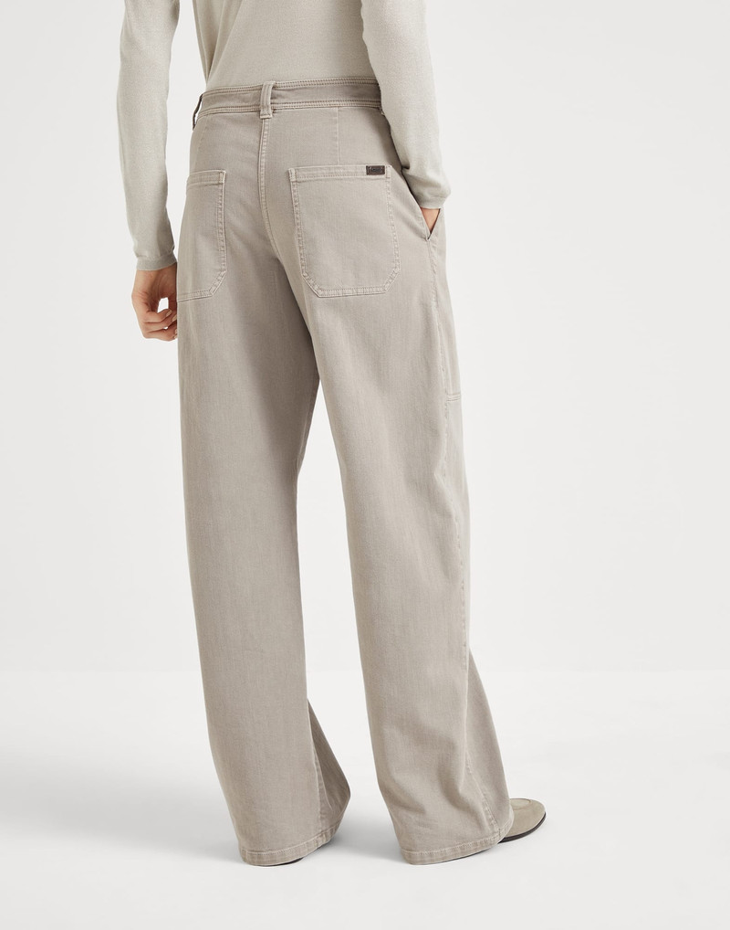 Brunello Cucinelli Stretch dyed denim loose utility trousers with monili outlook