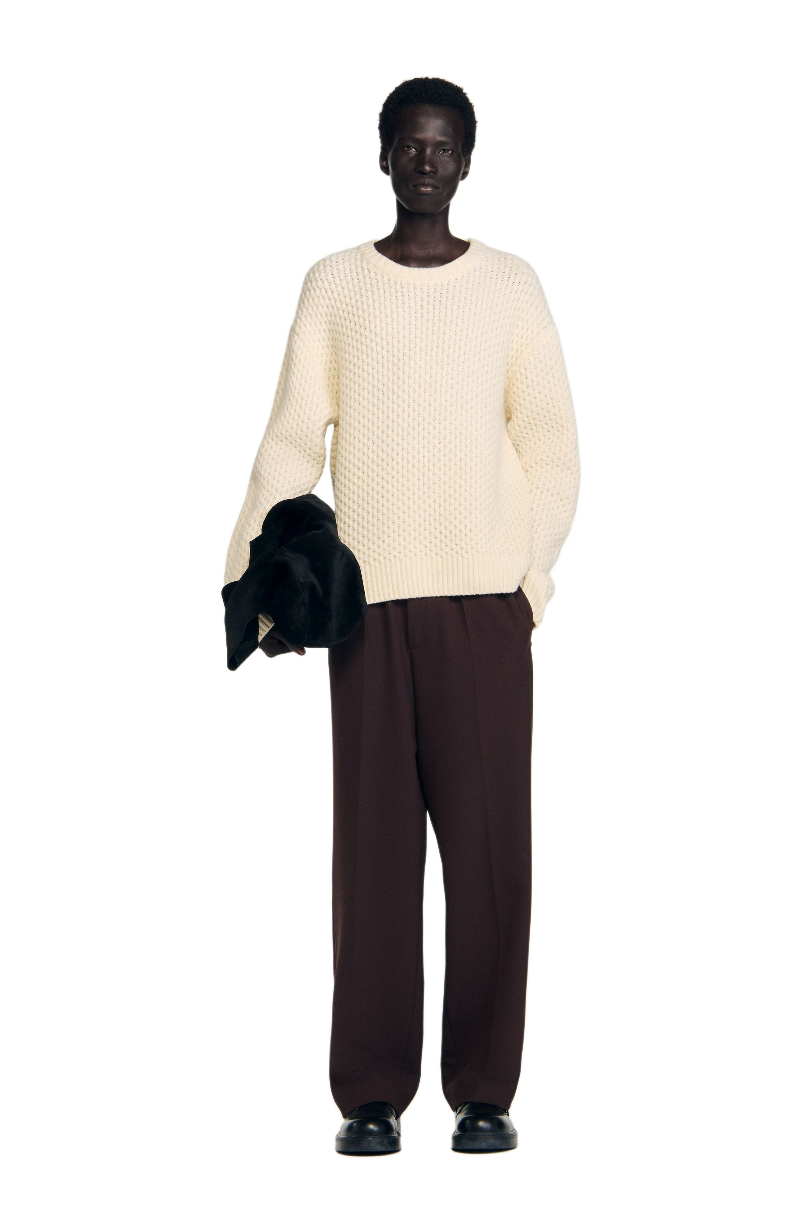 SANDRO Honeycomb stitch wool sweater in Off White at Nordstrom - 5