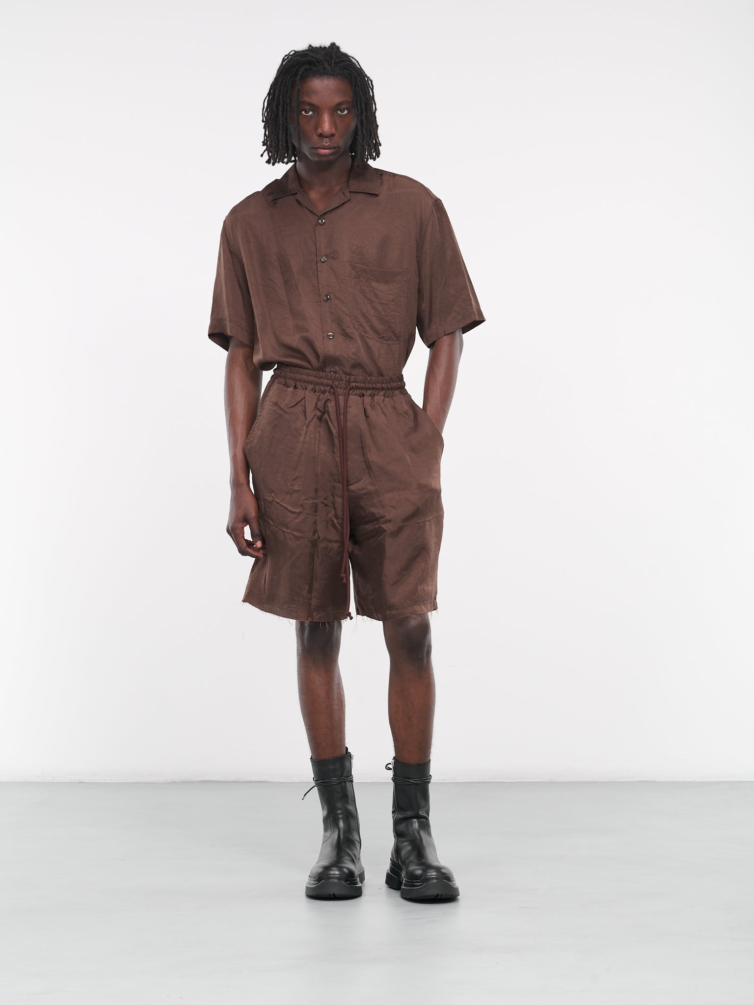 Song For The Mute crinkled short-sleeve shirt - Brown