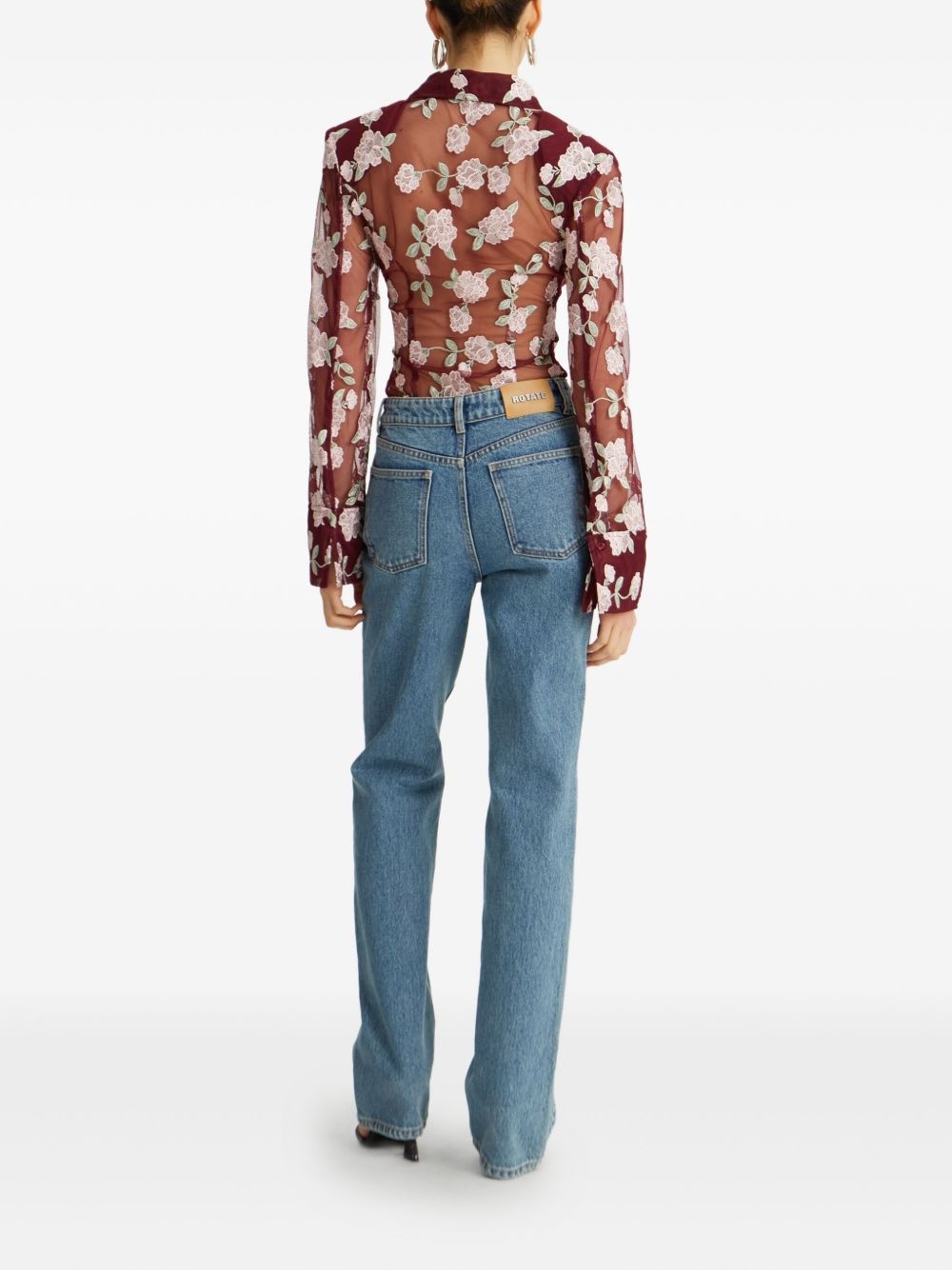 floral-embroidered mesh shirt - 3