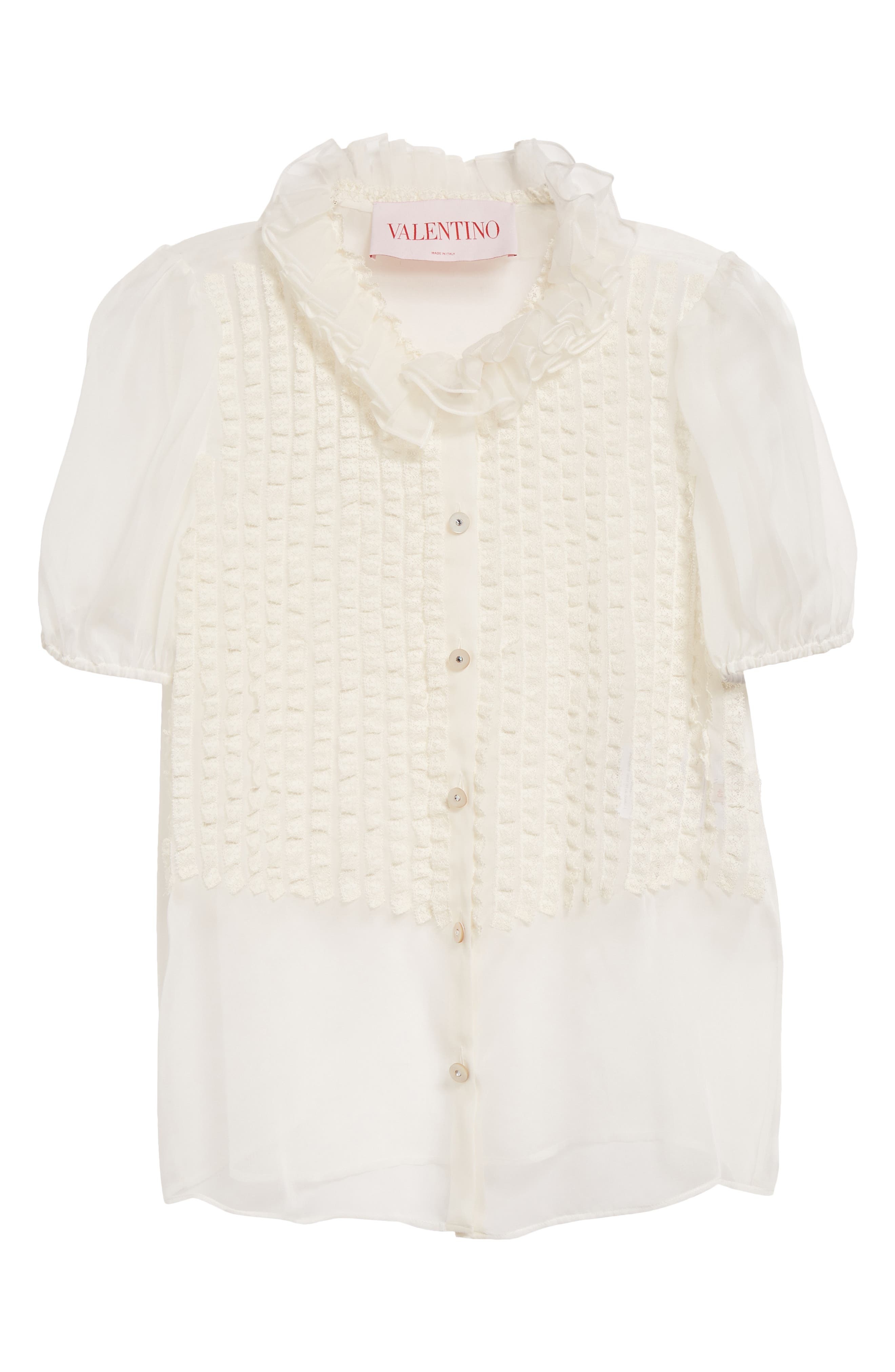 Valentino Garavani Ruffle Silk Chiffon Top in Ivory at Nordstrom - 6