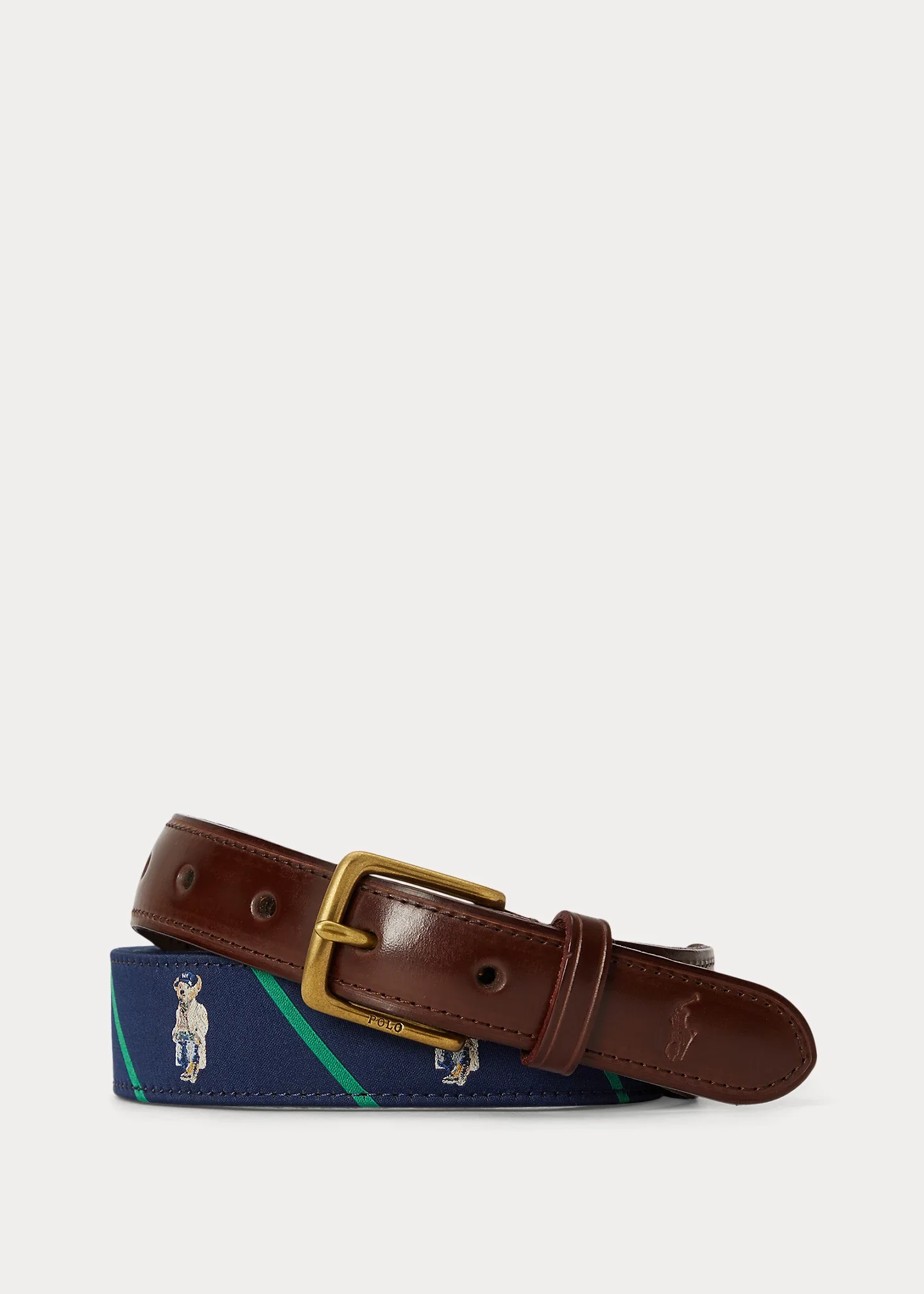 Polo Bear Leather-Trim Striped Belt - 1