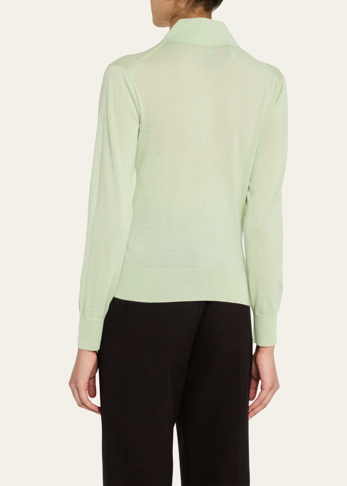 Long-Sleeve Fine Cashmere Polo Sweater - 3