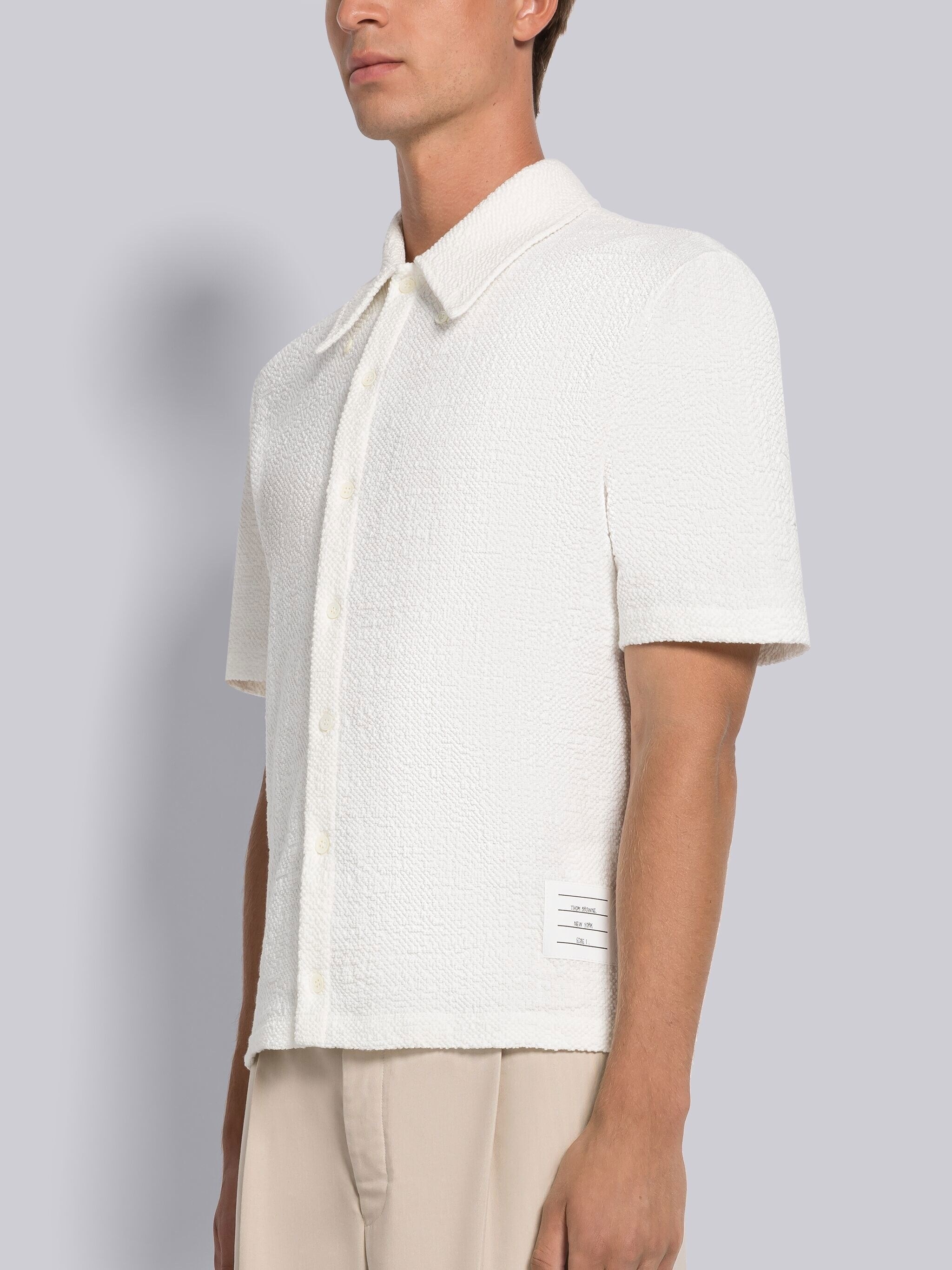 Solid Cotton Tweed Short Sleeve Shirt - 2