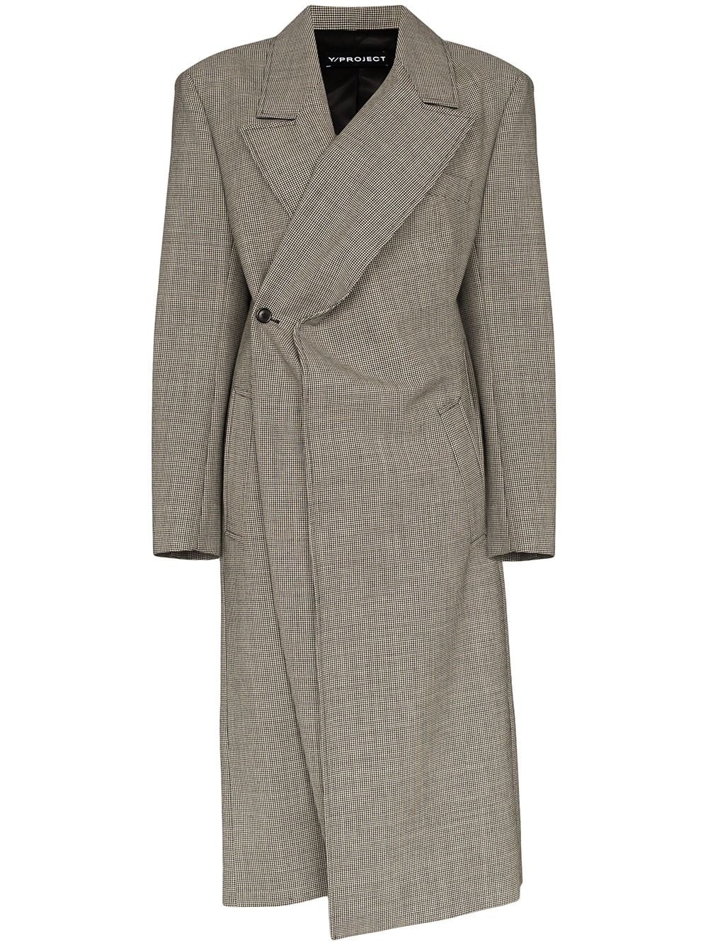 check-pattern wrap-around coat - 1