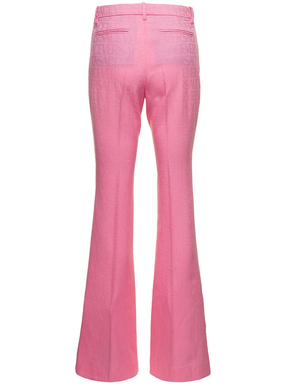 Versace Women Pink Flare Pants With Tonal Logo Lettering In Wool Woman - 2