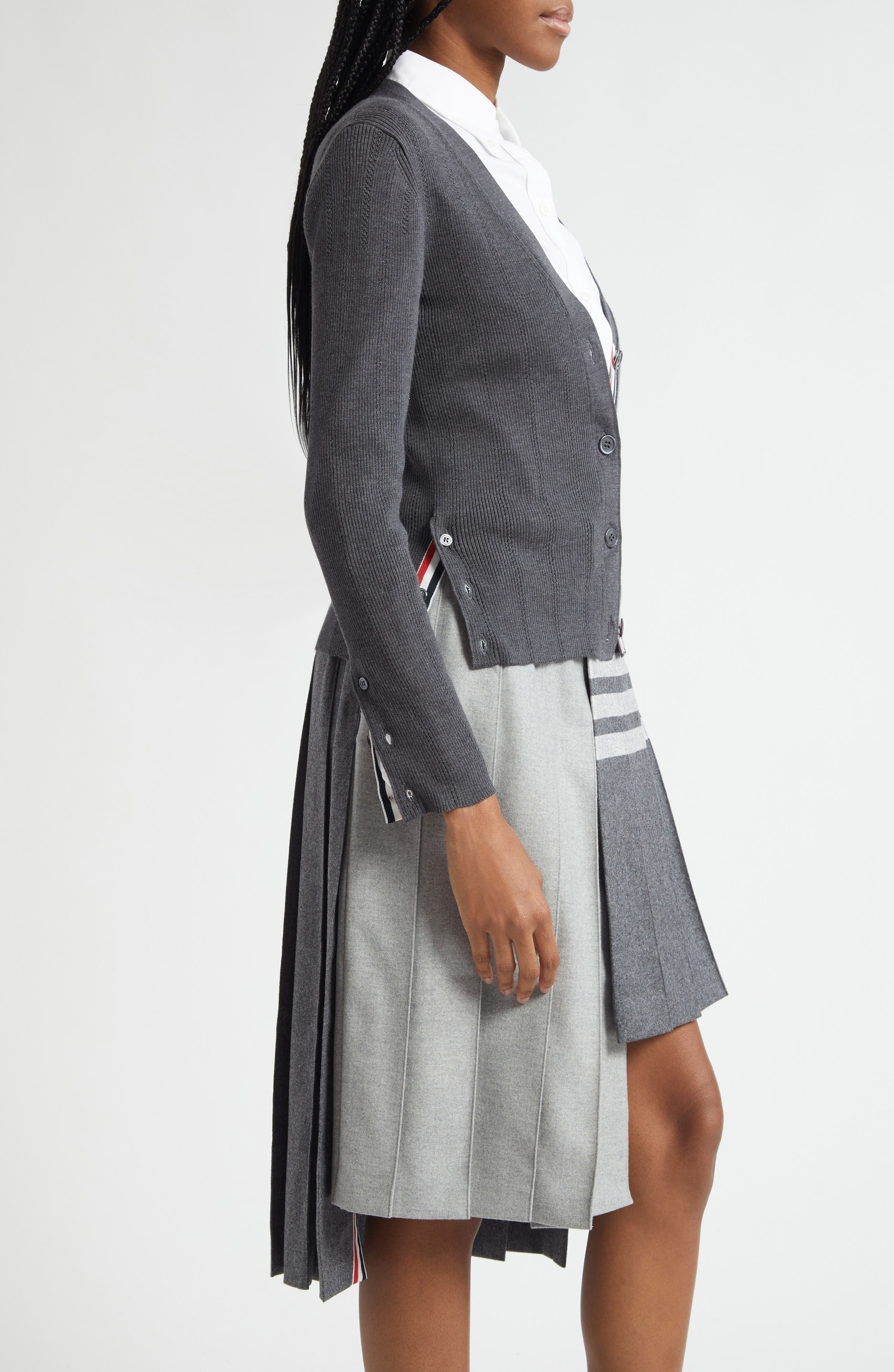 Thom Browne Pointelle Stitch Wool & Silk Cardigan in Medium Grey at Nordstrom - 4