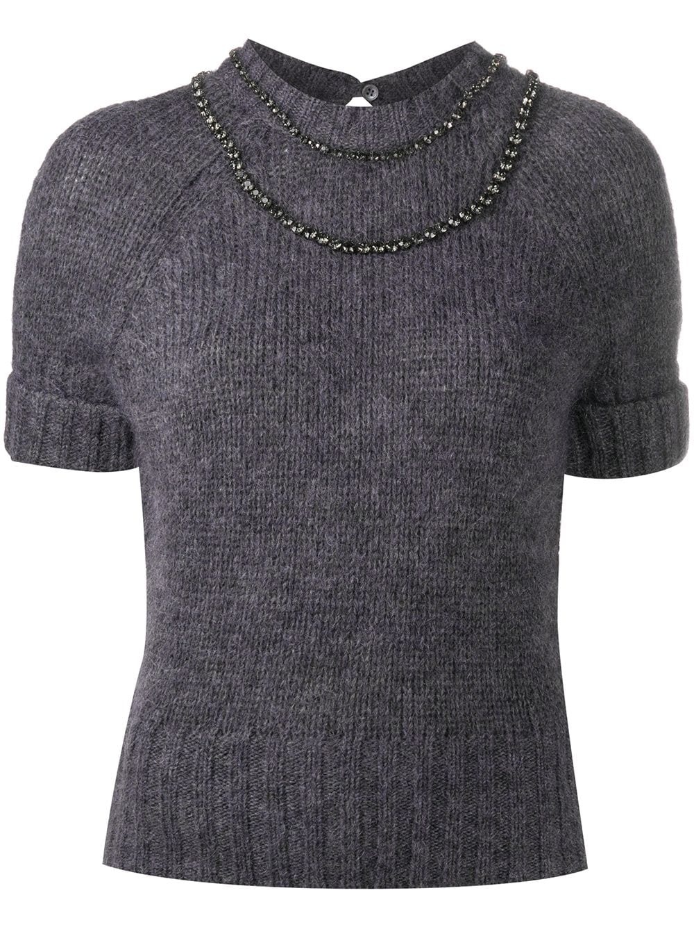 bead-embellished short-sleeve jumper - 1