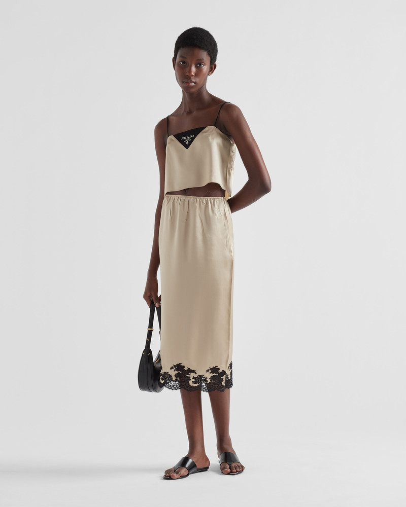 Prada Satin crepe and lace midi-skirt outlook