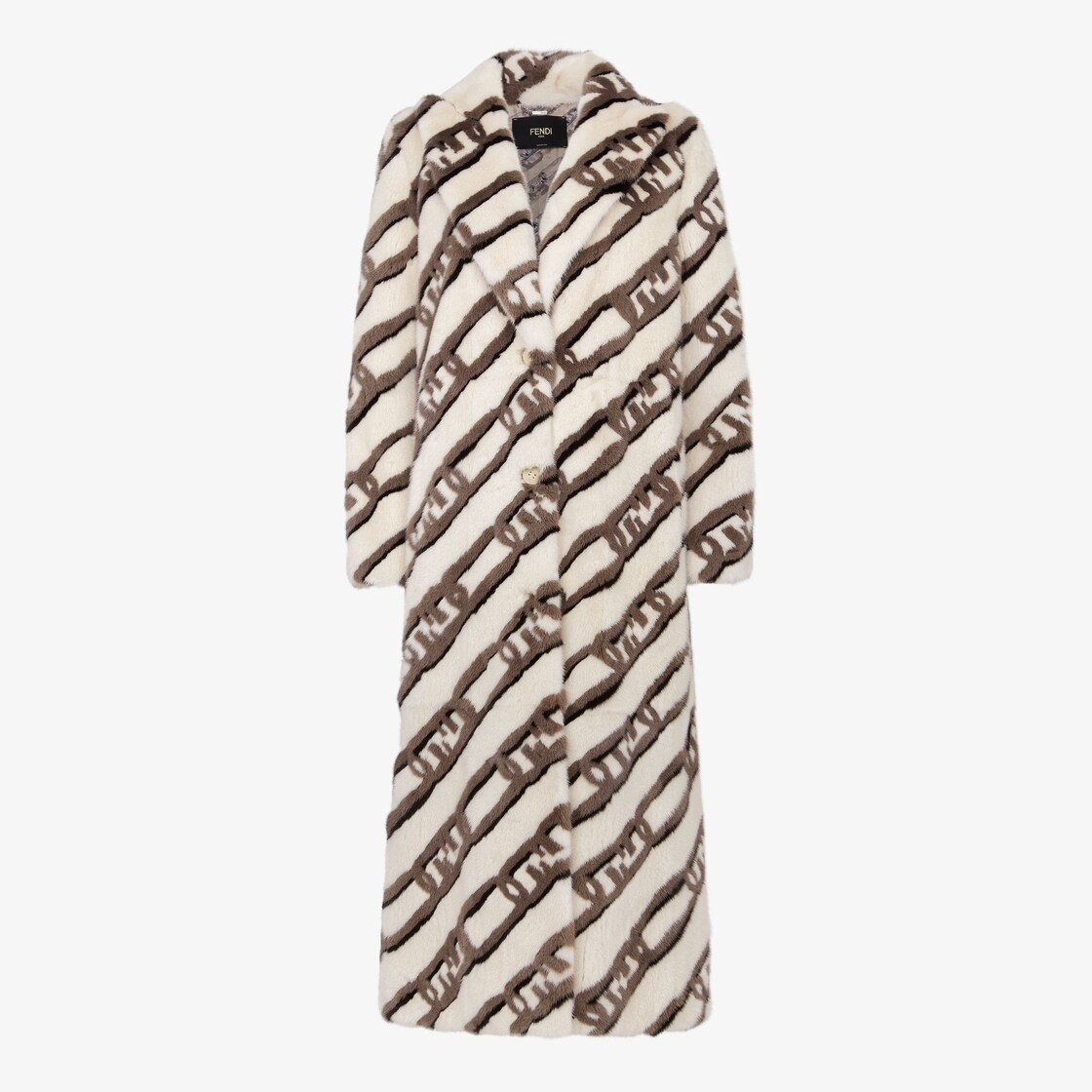 Long double-breasted coat with lapels. Button fastening. Made of pearl white mink with contrasting-c - 1