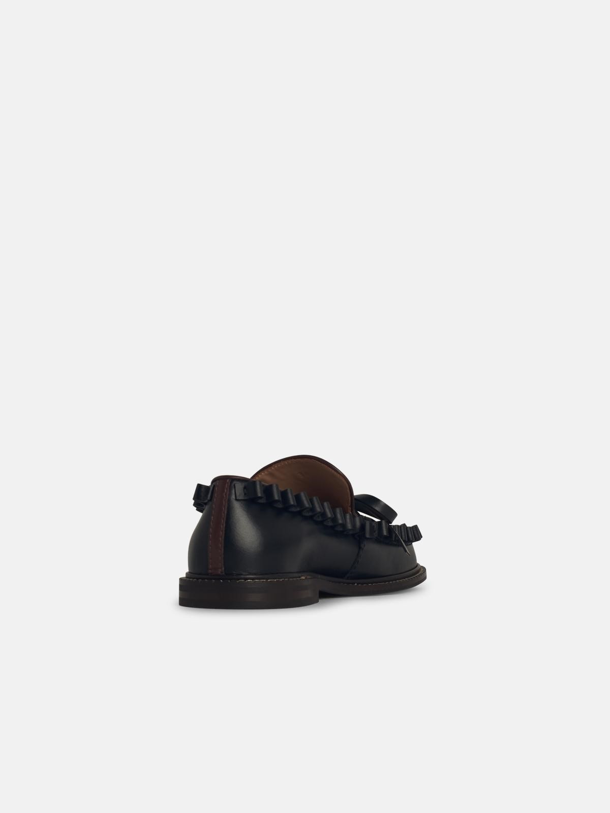 'RUFFLE' BLACK LEATHER LOAFERS - 3