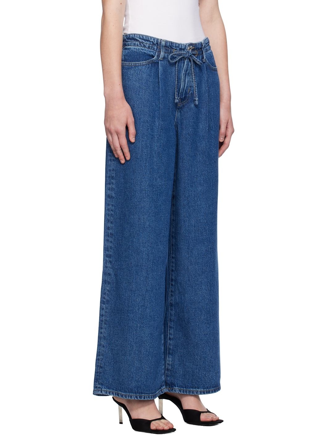 Blue Drawstring Wide Leg Jeans - 2