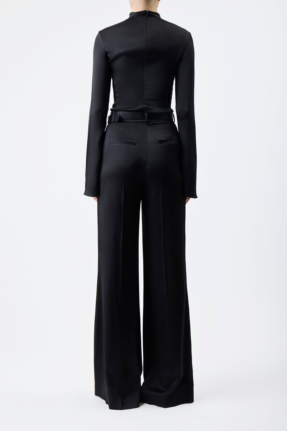 Delwyn Turtleneck Top in Black Double Satin - 5