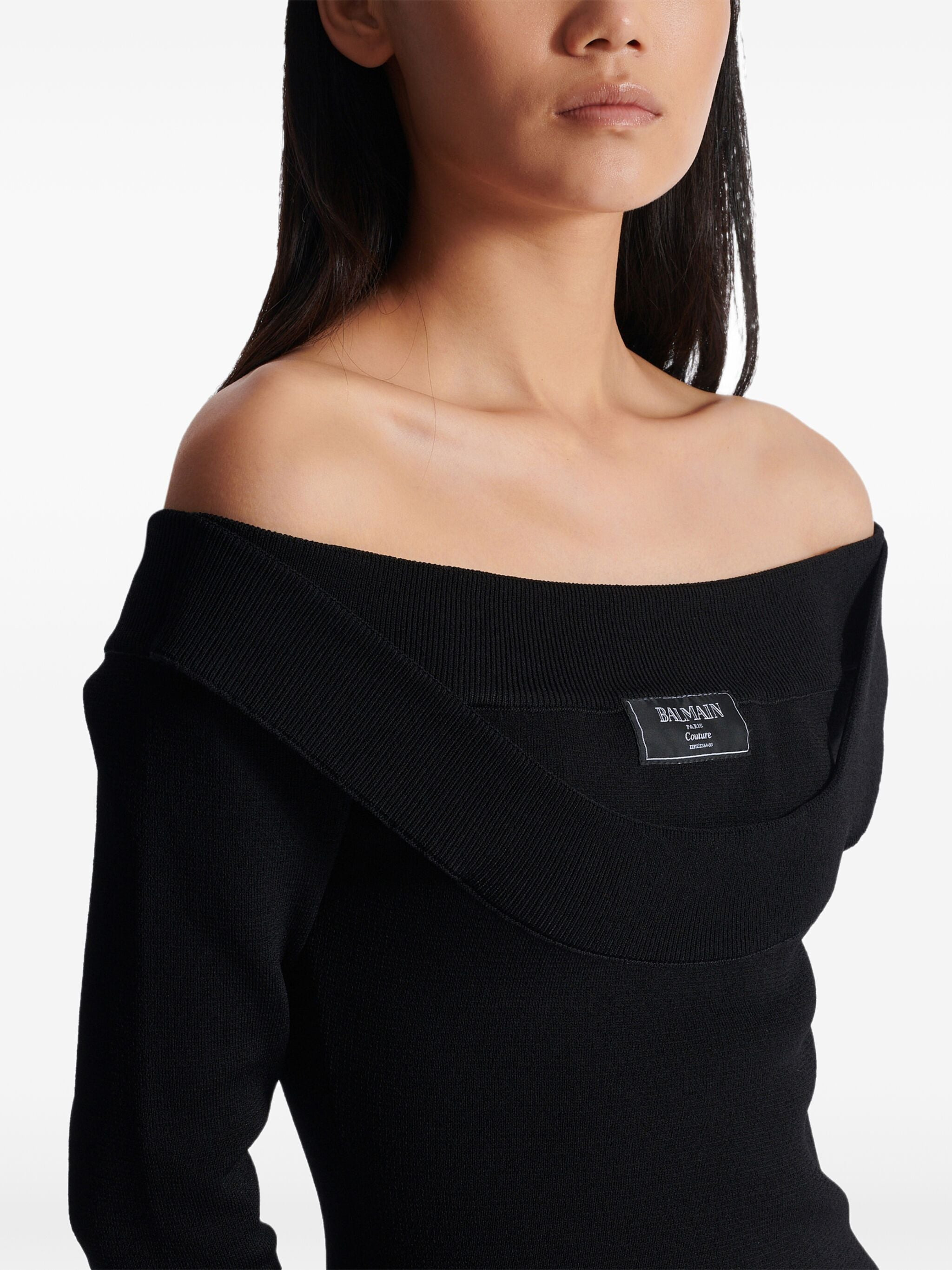 Balmain Women Ls Double Collar Knit Zipped Midi Dress - 5