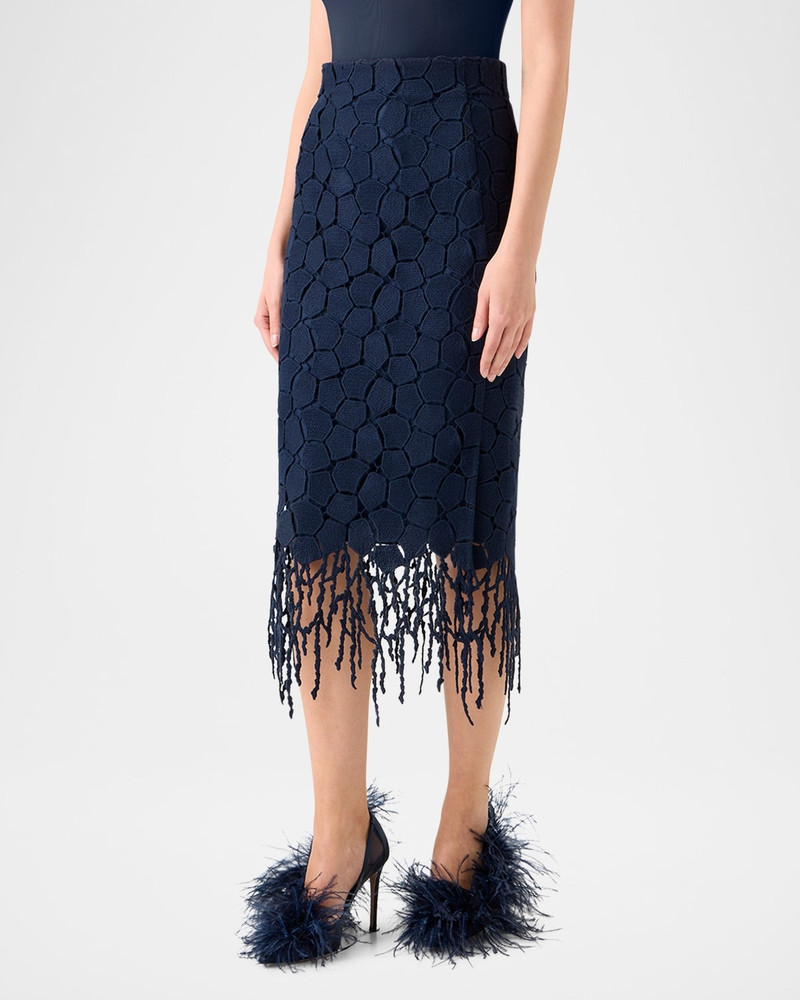 AKRIS Broken Stone Guipure Fringed Midi Pencil Skirt outlook