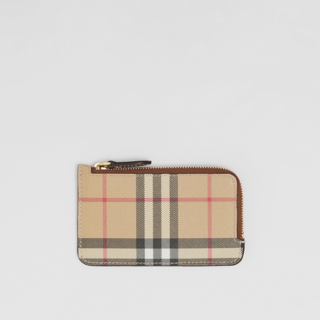 Vintage Check and Leather Zip Card Case - 1