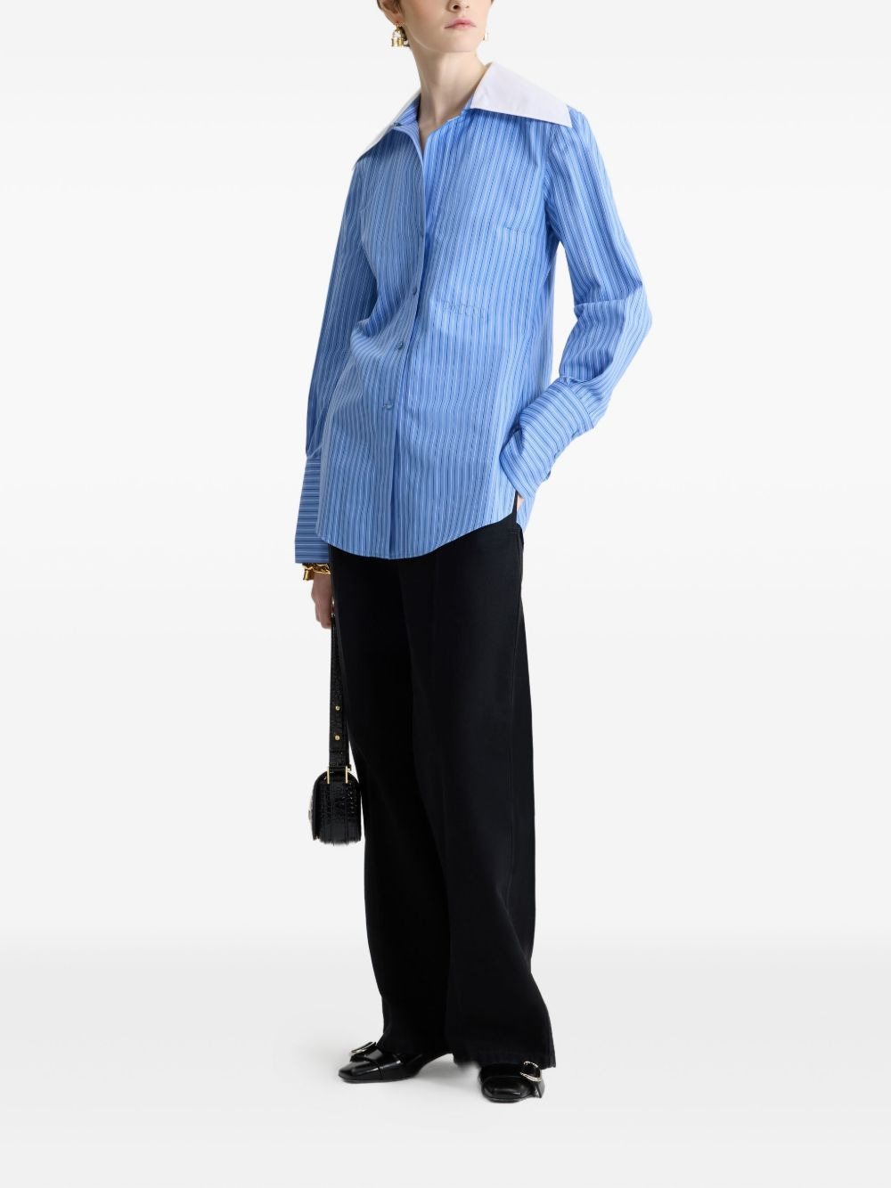 wide-collar striped shirt - 2