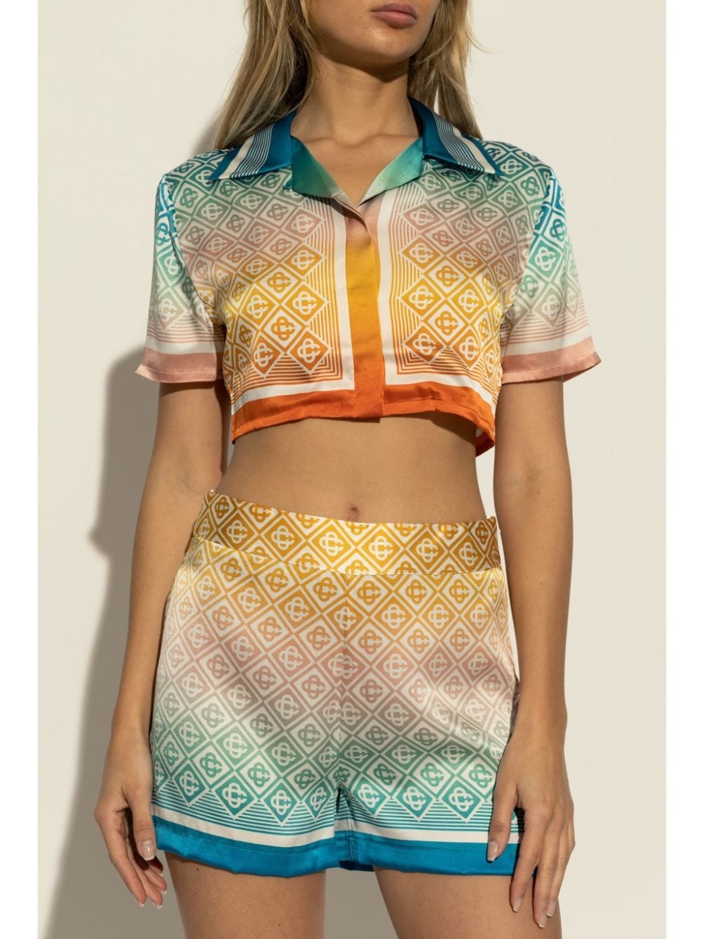 Gradient Monogram silk cropped top - 3
