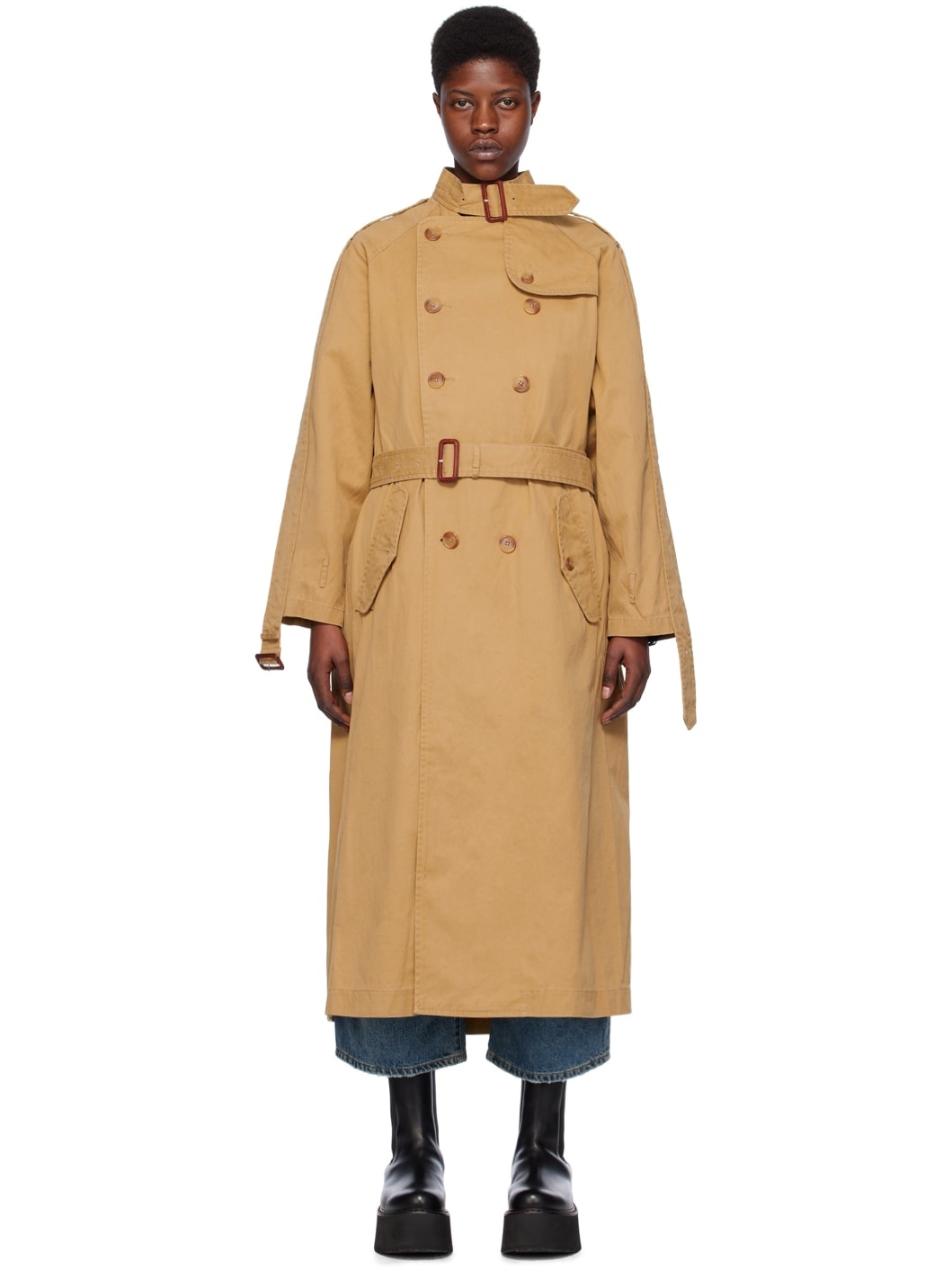 Tan Pin-Buckle Trench Coat - 1